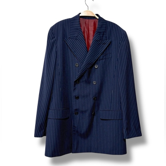 Jean Paul Gaultier Vintage 90s Navy Blue Pin-Striped Blazer with Red Lining - Picture 1 of 10